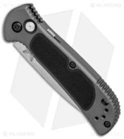 Benchmade 9750 Mini Coalition Automatic Knife Gray Al/Black G-10 (2.9" Satin) -Adventure Knife Shop Benchmade 9750 Mini Coalition gray al black G10 satin BHQ 75501 er spine 2