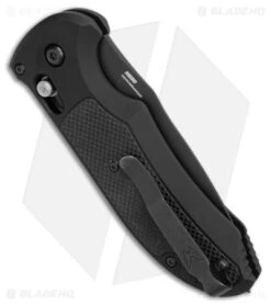 Benchmade Triage Automatic Knife Black (3.35" Black Serr) 9160SBK -Adventure Knife Shop Benchmade Auto Triage Auto Black Black Serr BHQ 20033 jr side