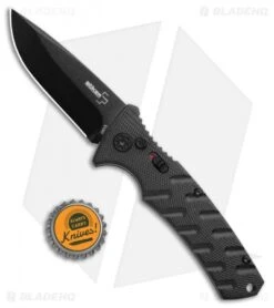 Boker Plus Strike Drop Point Automatic Knife (3.25" Black D2) -Adventure Knife Shop Boker Plus Strike Bowie Auto Black 01BO433NSOI BHQ 97031 jr bottlecap