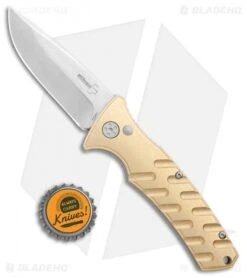 Boker Plus Strike Brass Automatic Knife (3.25" Stonewash) -Adventure Knife Shop Boker Plus Strike Brass Auto SW 01BO399NSOI BHQ 107937 jr bottlecap