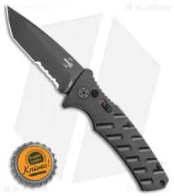 Boker Plus Strike Tanto Automatic Knife (3.25" Black Serr D2) -Adventure Knife Shop Boker Plus Strike Tanto Automatic Knife 3.25 Black Serr 01BO401N LS Bottlecap