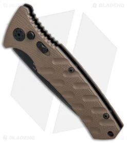 Boker Plus Strike Tanto Automatic Coyote Brown (3.25" Black SW Serr) 01BO425N -Adventure Knife Shop Boker Plus Strike Tanto Coyote Brown black sw serr BHQ 67885 er spine