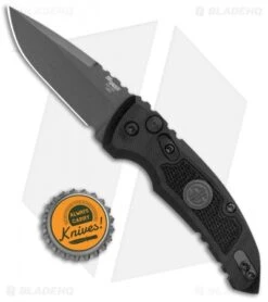 Hogue Knives A01 Microswitch Auto Knife Sig Medallion Drop Point (2.6" Black) -Adventure Knife Shop Hogue A01 Microswitch Wharncliffe Black Sig Medallion Black 16112 BHQ 100451 jr bottlecap