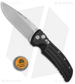 Hogue EX-A01 Automatic Drop Point Knife Black Aluminum (4" Stonewash) 34116 -Adventure Knife Shop Hogue EX A01 DP Black Alum SW 34116 BHQ 68017 jr bottlecap