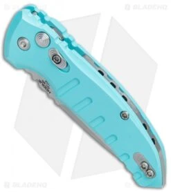 Hogue Knives A01 Microswitch Automatic Knife Aqua Blue (2.6" Stonewash) 24113 -Adventure Knife Shop Hogue Knives A01 Microswitch Auto Aqua Blue SW 24113 BHQ 78508 jr spine