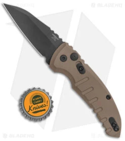 Hogue Knives A01 Microswitch Wharncliffe Automatic Knife FDE (2.6" Black) -Adventure Knife Shop Hogue Knives A01 Microswitch Wharncliffe Auto FDE Black BHQ 78915 jr bottlecap