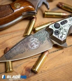 Hogue Knives/Outlaw Ordnance/Manspot X5 Automatic Knife (4" Bronze) Exclusive -Adventure Knife Shop Hogue Knives X5 Spear Point Flipper Knife Bronze Manspot Exclusive BHQ 105684 kp 38 special web