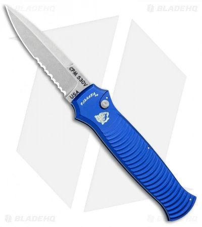 Piranha Bodyguard Automatic Knife Blue (3.3" Stonewash Serr) 1 Piranha Bodyguard Automatic Knife Blue (3.3" Stonewash Serr)