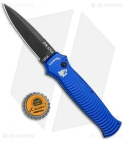 Piranha Bodyguard Automatic Knife Blue Tactical (3.3" Black) -Adventure Knife Shop Piranha Bodyguard Auto Blue Tactical Black BHQ 22890 jr bottlecap