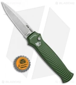 Piranha Bodyguard Automatic Knife Green (3.3" Stonewash) -Adventure Knife Shop Piranha Bodyguard Auto Green SW BHQ 1434 jr bottlecap