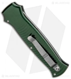 Piranha Bodyguard Automatic Knife Green (3.3" Stonewash Serr) -Adventure Knife Shop Piranha Bodyguard Auto Green SW Serr P 6GS BHQ 1435 jr side