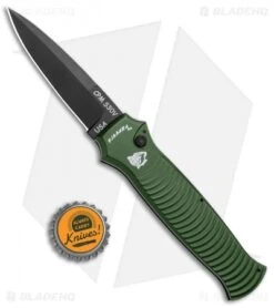 Piranha Bodyguard Automatic Knife Green Tactical (3.3" Black Plain) -Adventure Knife Shop Piranha Bodyguard Auto Green Tactical Black BHQ 1437 jr bottlecap