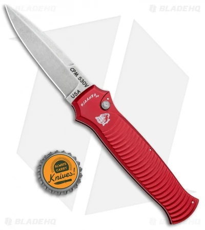 Piranha Bodyguard Automatic Knife Red (3.3" Stonewash) 4 Piranha Bodyguard Automatic Knife Red (3.3" Stonewash) - Image 4