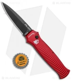 Piranha Bodyguard Automatic Red Tactical (3.3" Black Plain) -Adventure Knife Shop Piranha Bodyguard Auto Red Tactical Black BHQ 0488 jr bottlecap