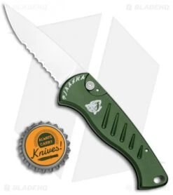 Piranha Fingerling Green Automatic Knife (2.5" Mirror Serr) -Adventure Knife Shop Piranha Fingerling Auto Green Mirror Serr BHQ 0410 jr bottlecap