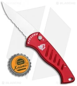 Piranha Fingerling Automatic Knife Red (2.5" Mirror Serr) -Adventure Knife Shop Piranha Fingerling Auto Red Mirror Serr BHQ 0403 jr bottlecap