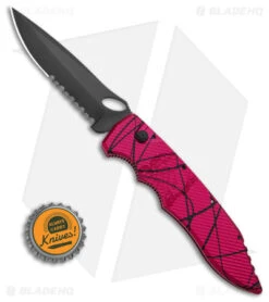 Piranha Mini Predator Tactical Automatic Knife Pink (3.5" Black Serr) -Adventure Knife Shop Piranha Mini Predator Pink Tactical Serrated Automatic Knife 3in Black BHQ 142359 td size