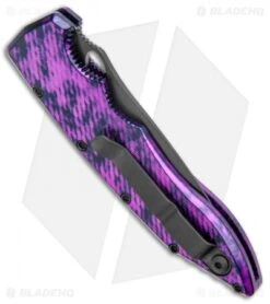 Piranha Mini Predator Plum Purple/Black Tactical Automatic Knife (3.5" Black) -Adventure Knife Shop Piranha Mini Predator Purple Tactical Auto Black BHQ 137763 jr side