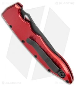 Piranha Mini Predator Red Tactical Automatic Knife (3.5" Black Serr) -Adventure Knife Shop Piranha Mini Predator Red Tactical Auto Black Serr BHQ 14886 jr side