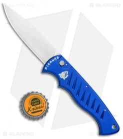 Piranha Blue P-1 Pocket Automatic Knife (3.2" Mirror Plain) -Adventure Knife Shop Piranha P 1 Pocket Auto Blue Mirror BHQ 0398 jr bottlecap