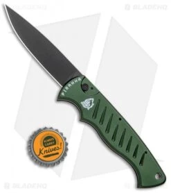 Piranha Tactical Green Pocket Automatic Knife (3.2" Black Plain) -Adventure Knife Shop Piranha P 1 Pocket Auto Green Tactical Black BHQ 1101 jr bottlecap