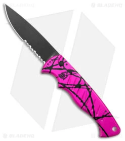 Piranha P1 Automatic Tactical Knife Pink (3.2" Black Serr 154CM)