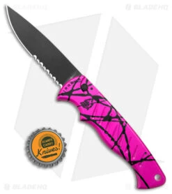 Piranha P1 Automatic Tactical Knife Pink (3.2" Black Serr 154CM) -Adventure Knife Shop Piranha P1 Pocket Auto Pink Tactical Black Serr BHQ 23557 jr bottlecap