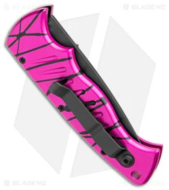 Piranha P1 Automatic Tactical Knife Pink (3.2" Black Serr 154CM) -Adventure Knife Shop Piranha P1 Pocket Auto Pink Tactical Black Serr BHQ 23557 jr side