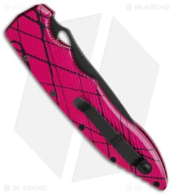 Piranha Predator Tactical Automatic Knife Pink (4.1" Black) -Adventure Knife Shop Piranha Predator Pink Tactical Automatic Knife 4in Black BHQ 142355 td side