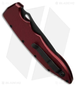 Piranha Predator Red Tactical Automatic Knife (4.1" Black Serr) -Adventure Knife Shop Piranha Predator Red Tactical AK 4in Black Serr BHQ 12750 td side
