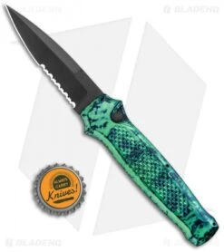 Piranha Prowler Green Tactical Automatic Knife (3.2" Black Serr) -Adventure Knife Shop Piranha Prowler Green Tactical Auto Black Serr BHQ 20899 jr bottlecap