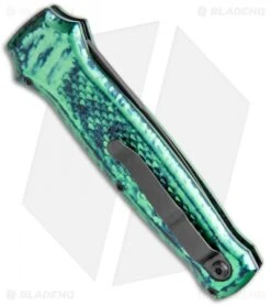 Piranha Prowler Green Tactical Automatic Knife (3.2" Black Serr) -Adventure Knife Shop Piranha Prowler Green Tactical Auto Black Serr BHQ 20899 jr side
