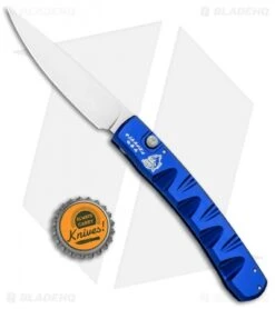 Piranha Virus Automatic Knife Blue (3.25" Mirror) -Adventure Knife Shop Piranha Virus Auto Blue Mirror BHQ 27812 jr bottlecap