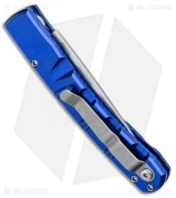 Piranha Virus Automatic Knife Blue (3.25" Mirror Serr) -Adventure Knife Shop Piranha Virus Auto Blue Mirror Serr BHQ 27810 jr side
