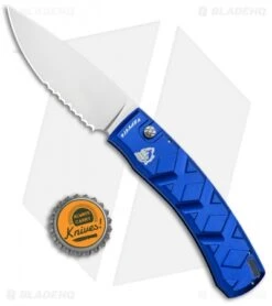 Piranha X Automatic Knife Blue (3.3" Mirror Serr) -Adventure Knife Shop Piranha X Auto Blue Mirror Serr BHQ 27829 jr bottlecap