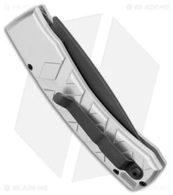 Piranha X Automatic Tactical Knife Silver Aluminum (3.3" Black 154CM) -Adventure Knife Shop Piranha X Auto Silver Tactical Black BHQ 28383 jr side