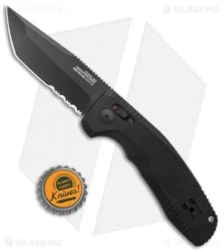 SOG Knives SOG-TAC AU Tanto Automatic Knife Black Aluminum (3.4" Black Serr) -Adventure Knife Shop SOG Knives SOG TAC AU Auto Tanto Black Black Serr BHQ 119261 jr bottlecap