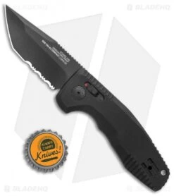 SOG Knives SOG-TAC AU Compact Tanto Automatic Knife Aluminum (2.9" Black Serr) -Adventure Knife Shop SOG Knives SOG TAC AU Compact Auto Tanto Black Black Serr BHQ 119255 jr bottlecap
