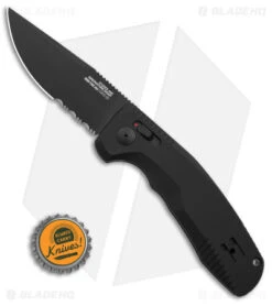 SOG Knives SOG-TAC AU Automatic Knife Black Aluminum (3.4" Black Serr) -Adventure Knife Shop SOG Knives TAC AU Automatic Knife Black 3in Black Serr BHQ 119259 td size