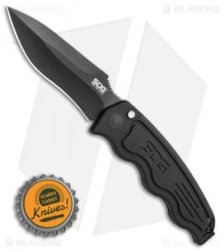 SOG-TAC Automatic Knife Drop Point (3.5" Black) ST-06 -Adventure Knife Shop SOG TAC Automatic Knife Drop Point 3.5 Black ST 06 BHQ 6208 LS Bottlecap