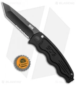 SOG-TAC Tanto Automatic Knife Black Aluminum (3.5" Black Serr) ST-04 -Adventure Knife Shop SOG TAC Tanto Auto Black Aluminum Black Serr ST 04 BHQ 2598 jr bottlecap