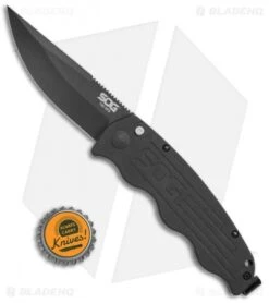 SOG Tac Ops Automatic Knife Black Canvas Micarta (3.5" S35VN Black) -Adventure Knife Shop SOG Tac Ops Auto Black Canvas Micarta Black TO1011 BX BHQ 52251 jr bottlecap