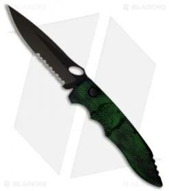 Piranha Mini Predator Green Tactical Automatic Knife (3.5" Black Serr)