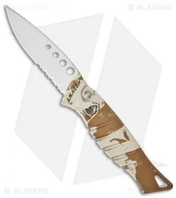 Piranha Amazon Desert Camo Automatic Knife (3.45" Mirror Serr)