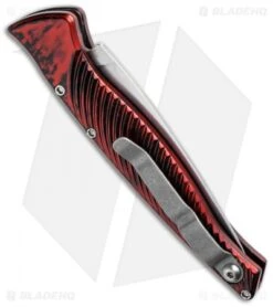 Piranha DNA Automatic Knife Red Marble (3.25" Mirror Serr) -Adventure Knife Shop piranha dna mirror plain red side cm