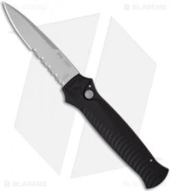 Piranha Mini-Guard Black Automatic Knife (2.9" Stonewash Serr)
