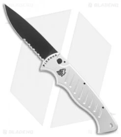 Piranha P1 Pocket Automatic Knife Silver Tactical (3.2" Black Serr)