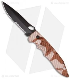 Piranha Predator Desert Camo Tactical Automatic Knife (4.1" Black Serr)
