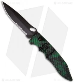 Piranha Predator Green Tactical Automatic Knife (4.1" Black Serr)