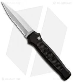 Piranha Prowler Black Automatic Knife (3.2" Stonewash Serr)